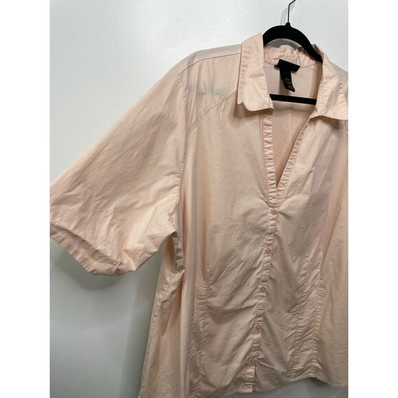 Lane Bryant VNeck Collared Button Up Blouse Light Peach Stretch Plus Size 26 28 - Picture 3 of 9